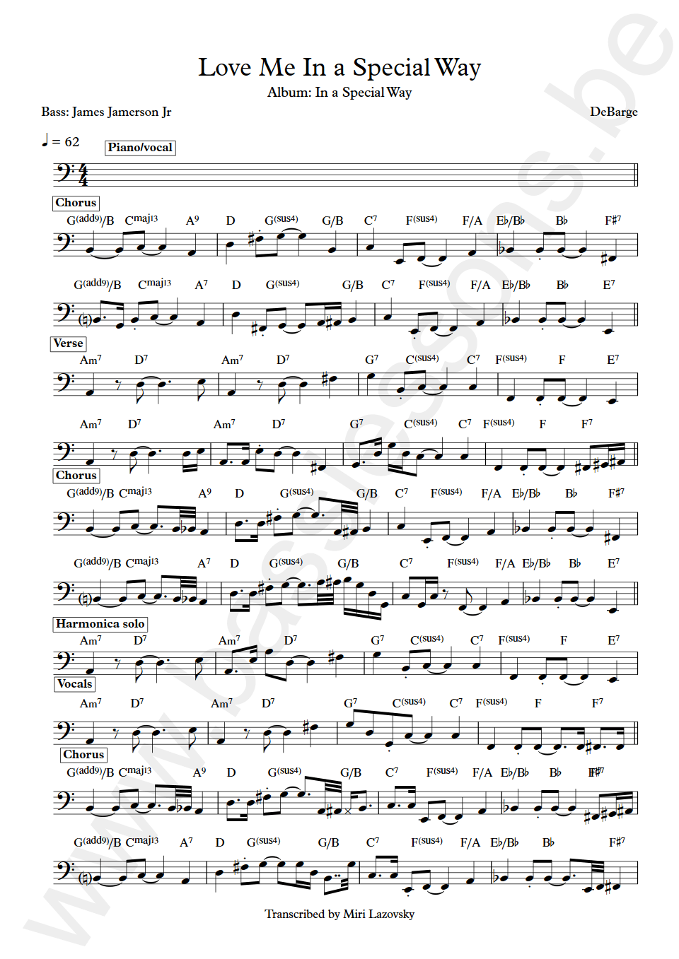 DeBarge Love Me In a Special Way James Jamerson Jr bass transcription