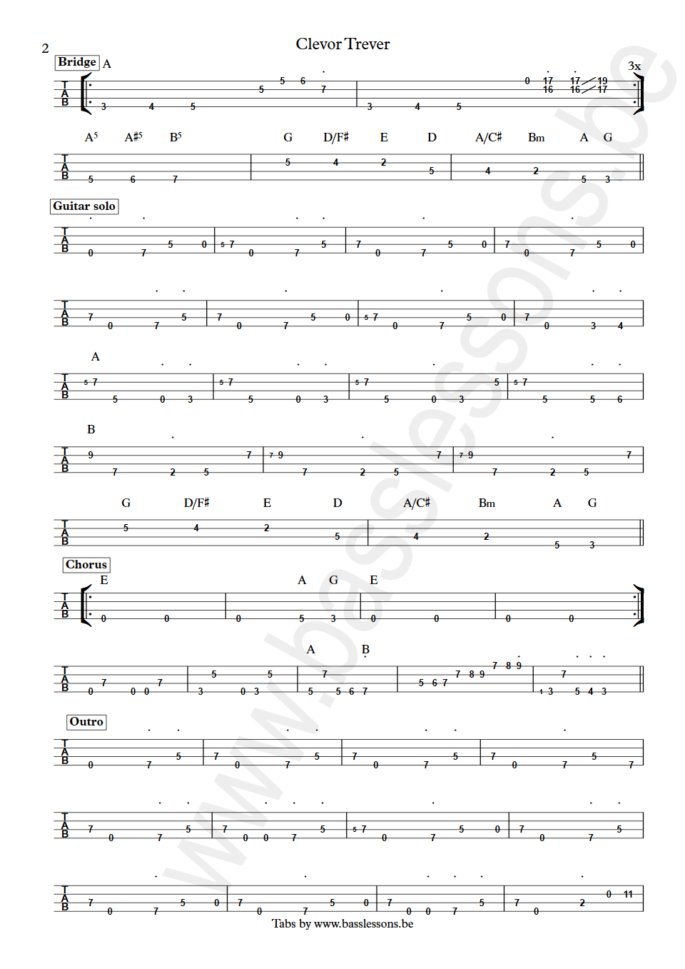 Ian Dury Clevor Trever Norman Watt-Roy bass tab part 2