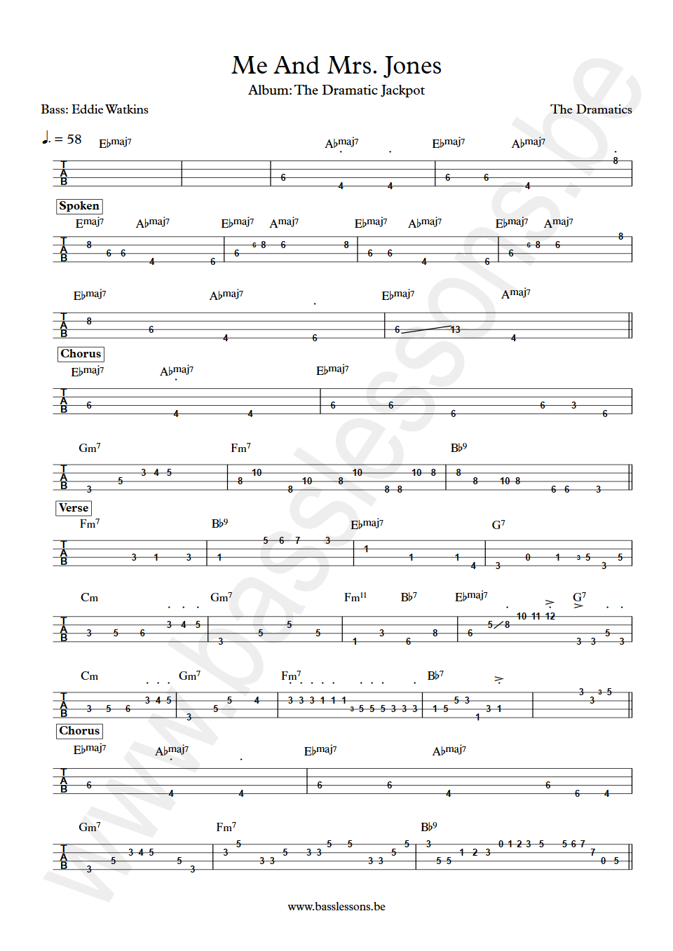 The Dramatics Me And Mrs. Jones Eddie Watkins bass tab