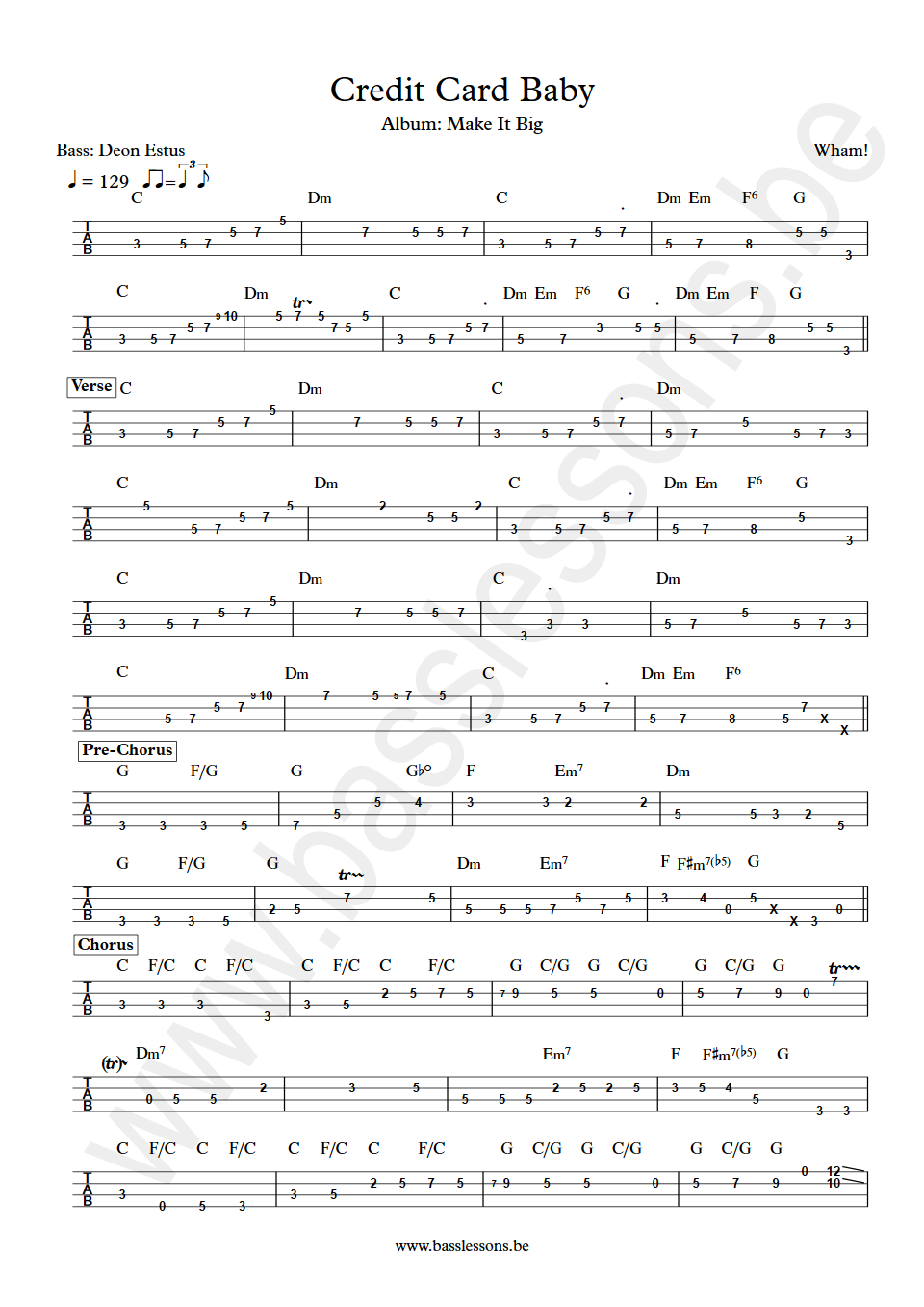 Wham Credit Card Baby Deon Estus bass tab