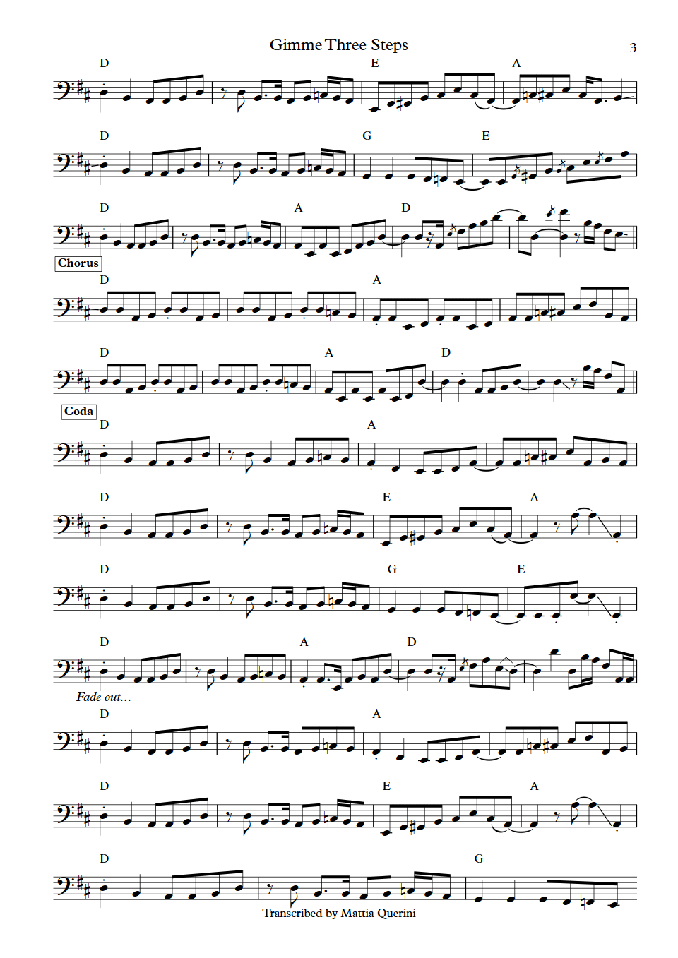 Lynyrd Skynyrd Gimme Three Steps Ed King bass transcription part 3