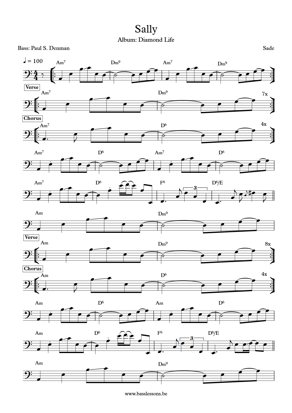 Sade Sally Paul S. Denman bass transcription