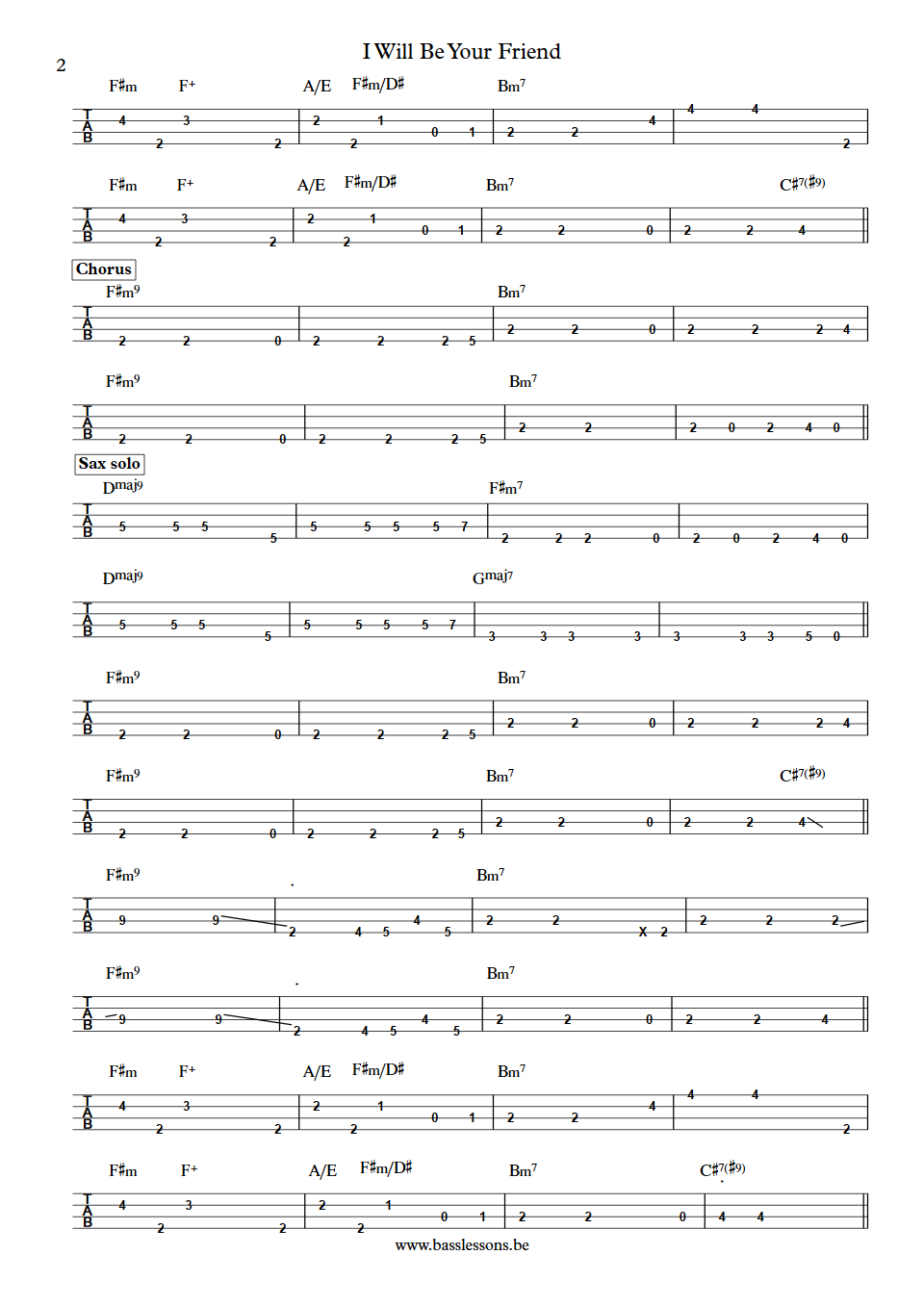 Sade I Will Be Your Friend Paul S. Denman Bass Tab part 2