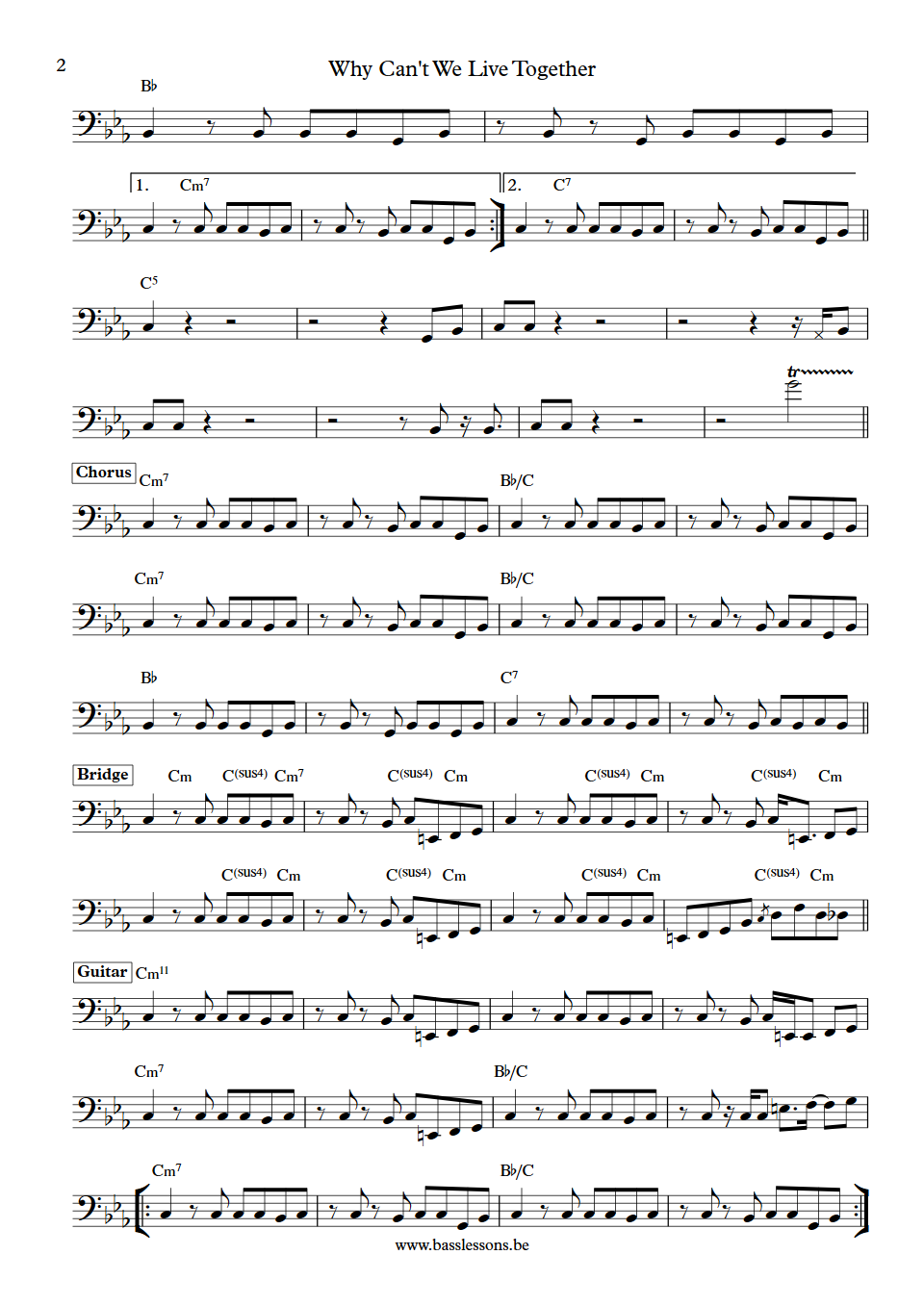 Sade Why Can't We Live Together Paul S. Denman Bass Transcription part 2