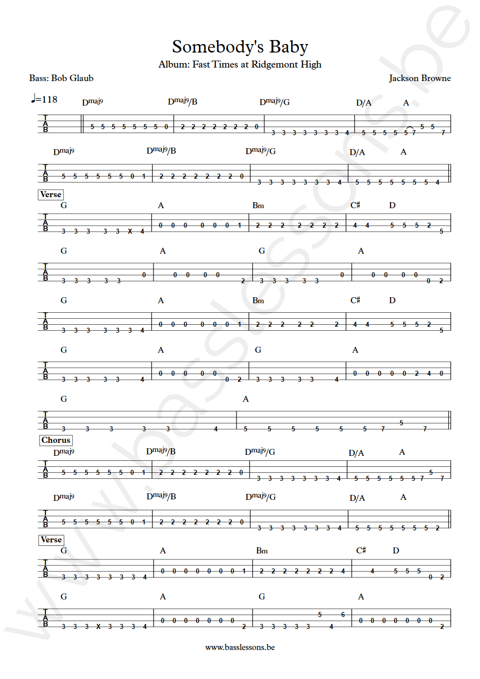 Jackson Browne Somebody's Baby Bob Glaub Bass Tab
