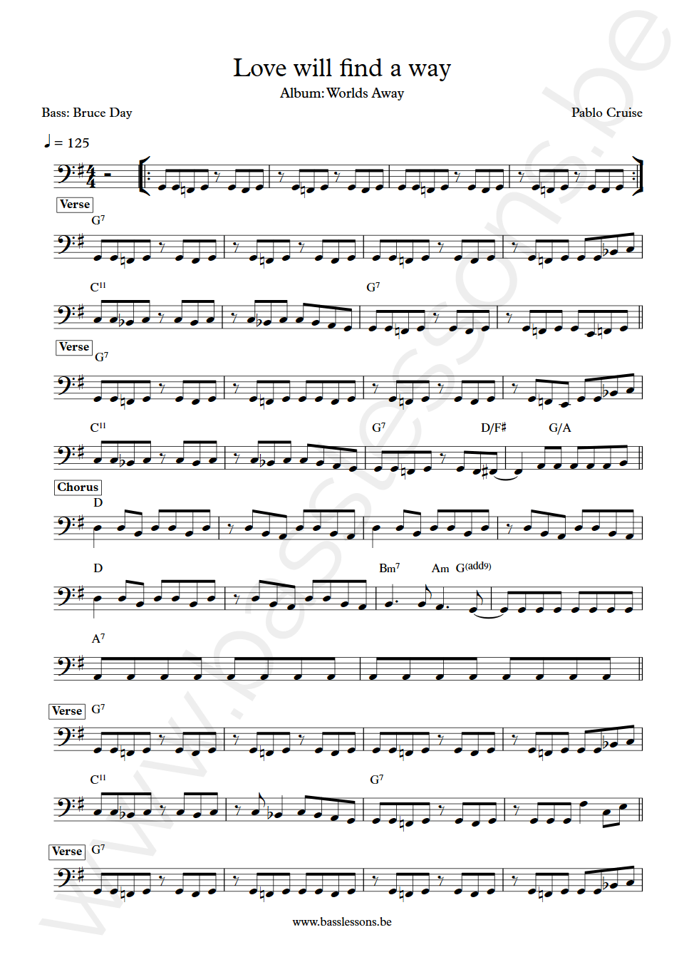 Pablo Cruise Love will find a way Bruce Day Bass Transcription