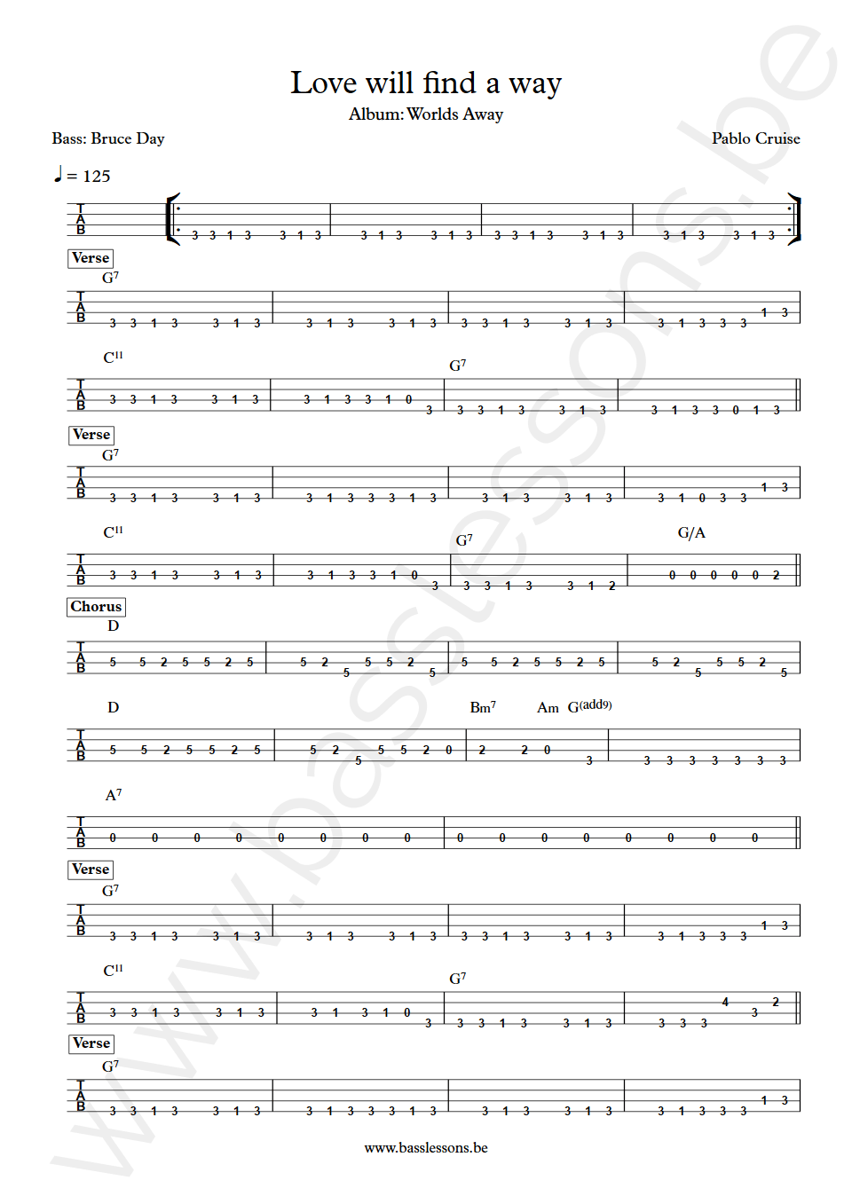 Pablo Cruise Love will find a way Bruce Day Bass Tab