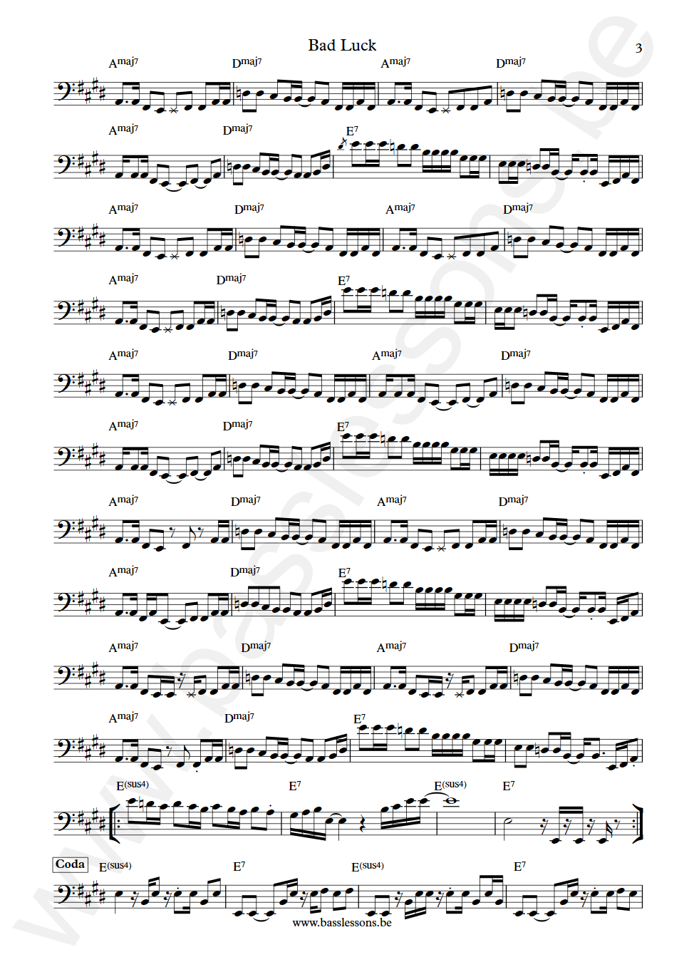 Harold Melvin and the Blue Notes Bad Luck Ronnie Baker Bass Transcription part 3