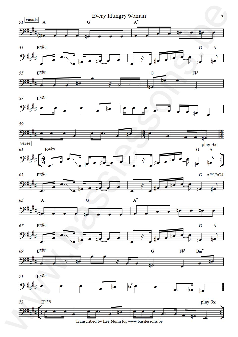 The Allman Brothers Band Every hungry woman Berry Oakley Bass Transcription part 3