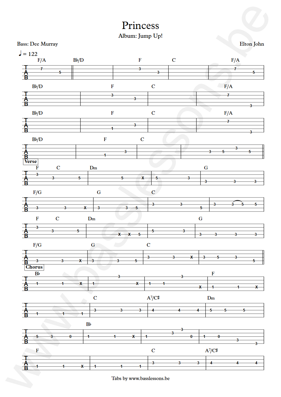 Elton John Princess Dee Murray Bass Tab