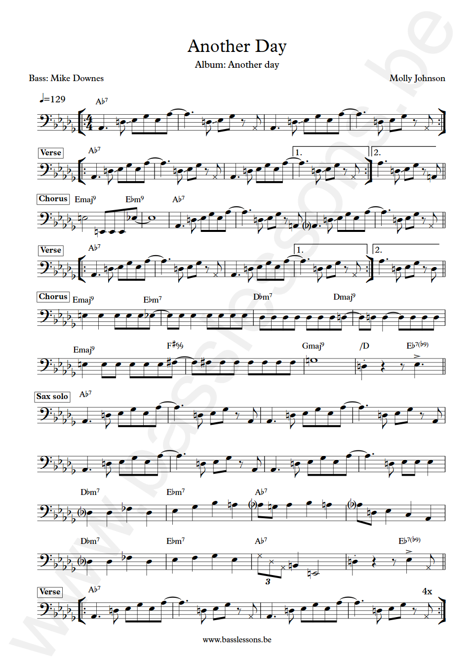 Molly Johnson Another Day Mike Downes Bass Transcription