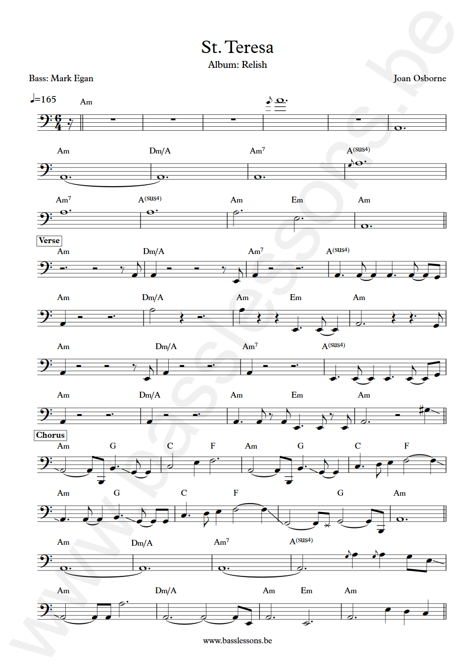 Joan Osborne St. Teresa Mark Egan Bass Transcription