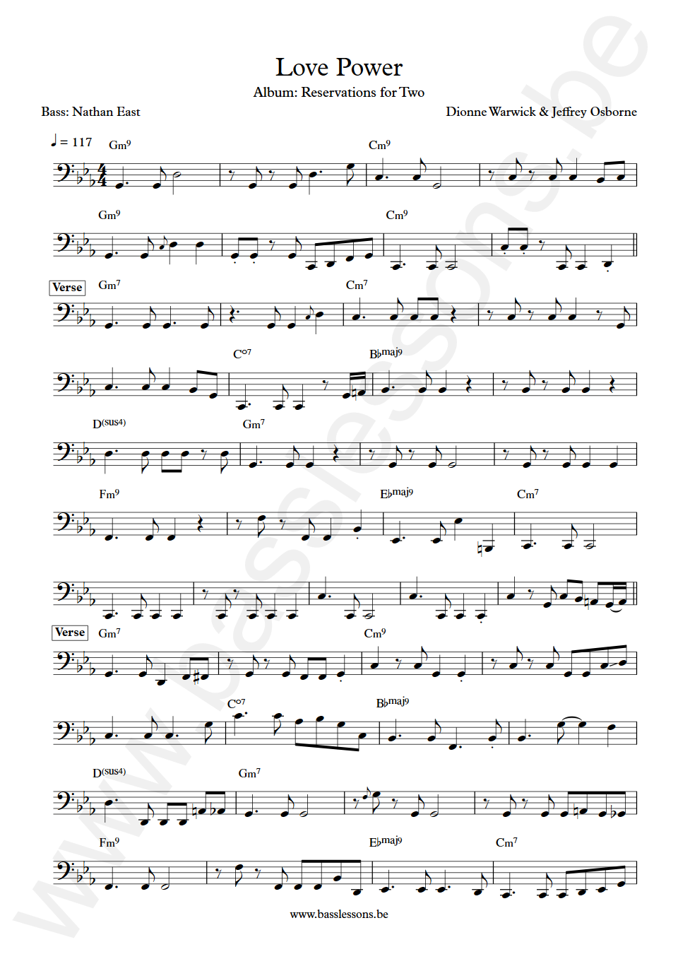 Dionne Warwick & Jeffrey Osborne Love Power Nathan East Bass Transcription