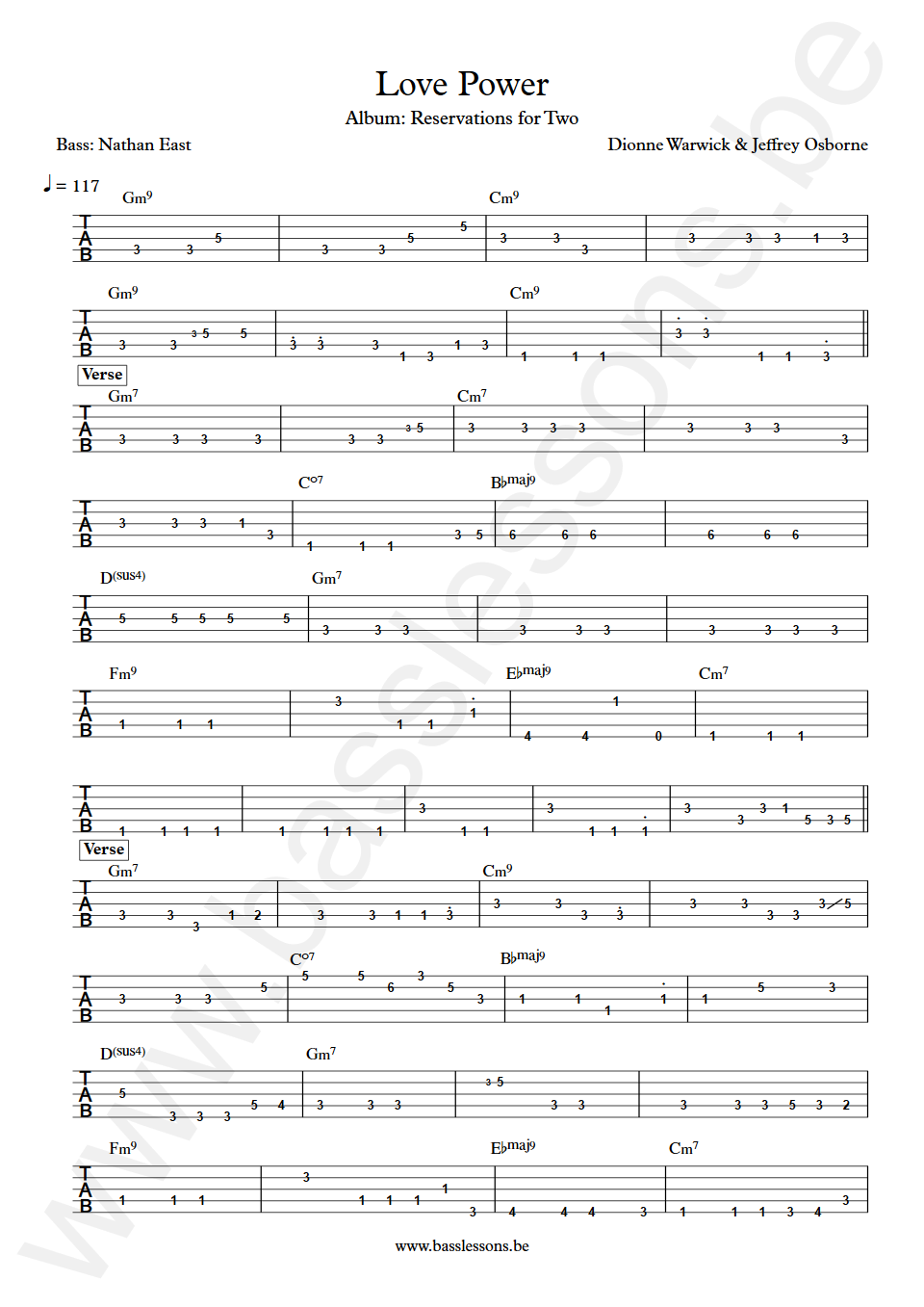 Dionne Warwick & Jeffrey Osborne Love Power Nathan East Bass Tab