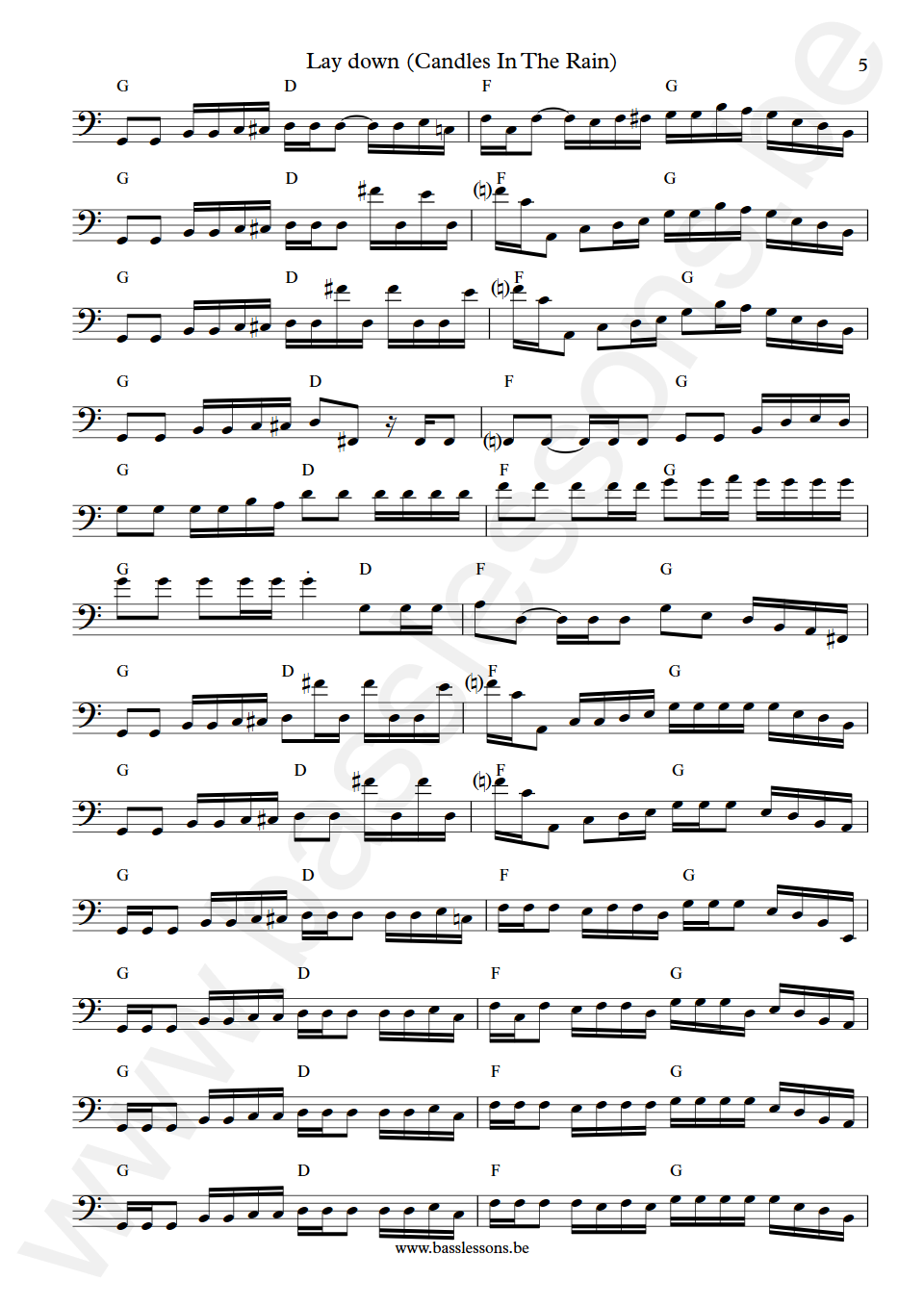 Melanie & The Edwin Hawkins Singers Lay down (Candles In The Rain) Herbie Flowers Bass Transcription part 5