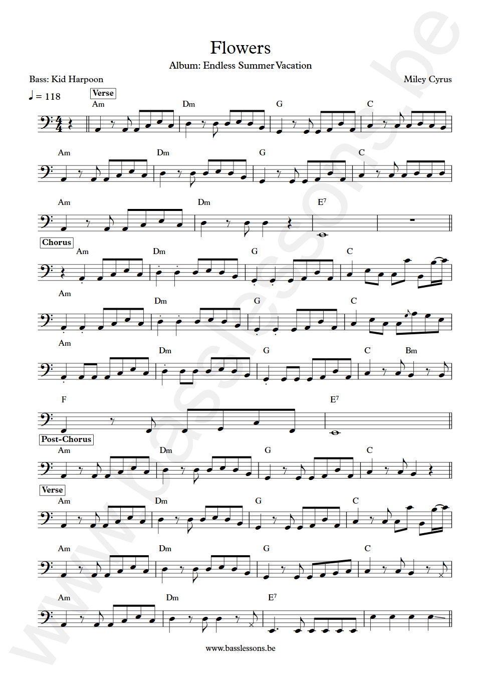Miley Cyrus Flowers Bass Transcription Kid Harpoon