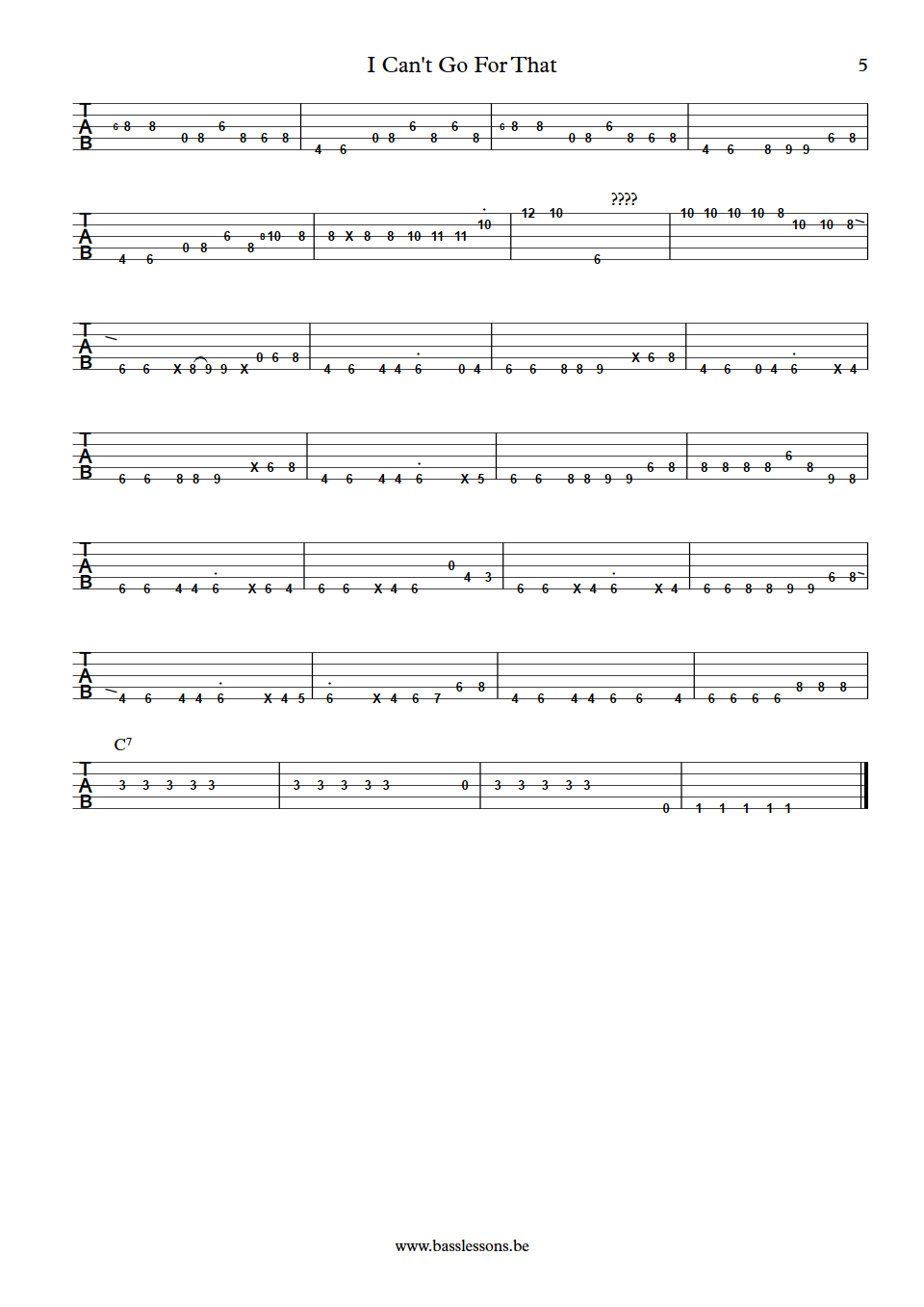 Daryl Hall  and Cee Lo Green I Can't Go For That Klyde Jones Bass Tab part 4