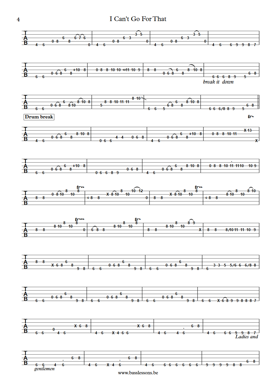 Daryl Hall  and Cee Lo Green I Can't Go For That Klyde Jones Bass Tab part 4