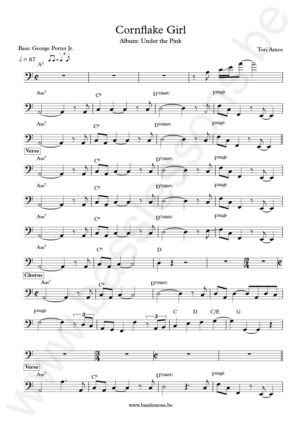 Tori Amos Cornflake Girl George Porter Jr. Bass Transcription