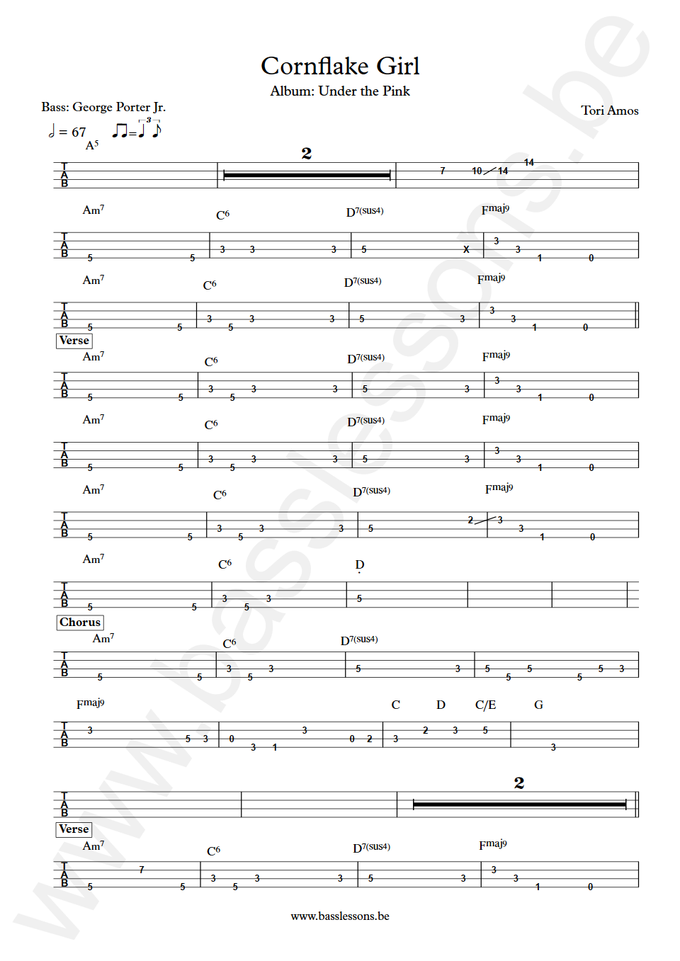 Tori Amos Cornflake Girl George Porter Jr. Bass Tab