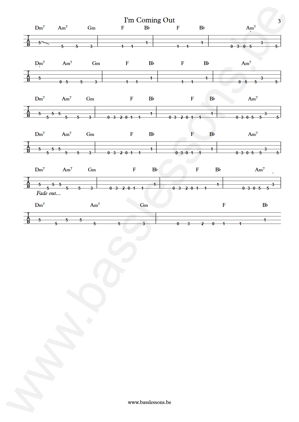 Diana Ross I'm Coming Out Bernard Edwards Bass Tab part 3