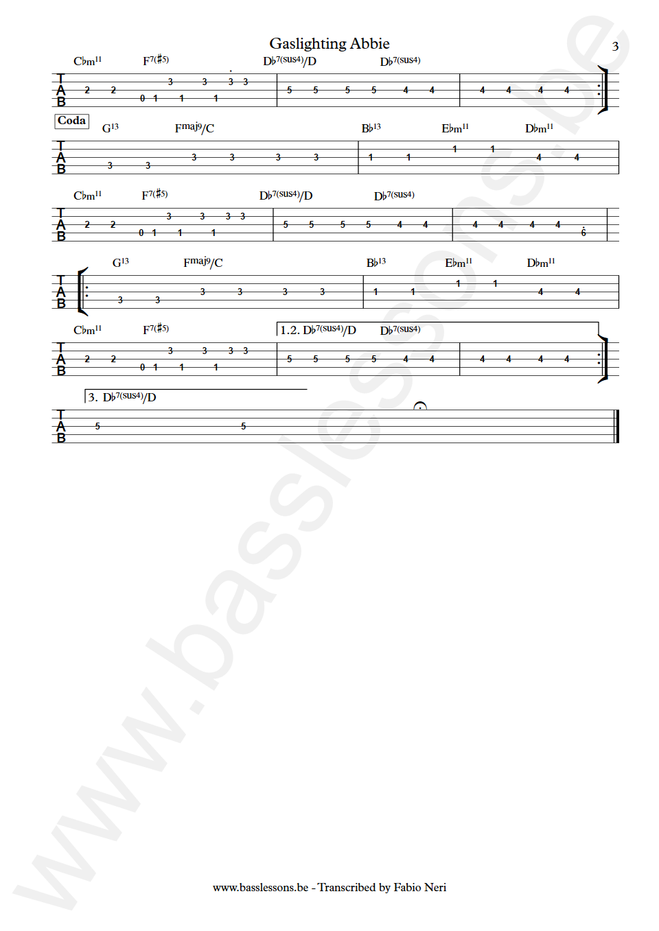 Steely Dan Gaslighting Abbie Tom Barney Bass Tab part 3