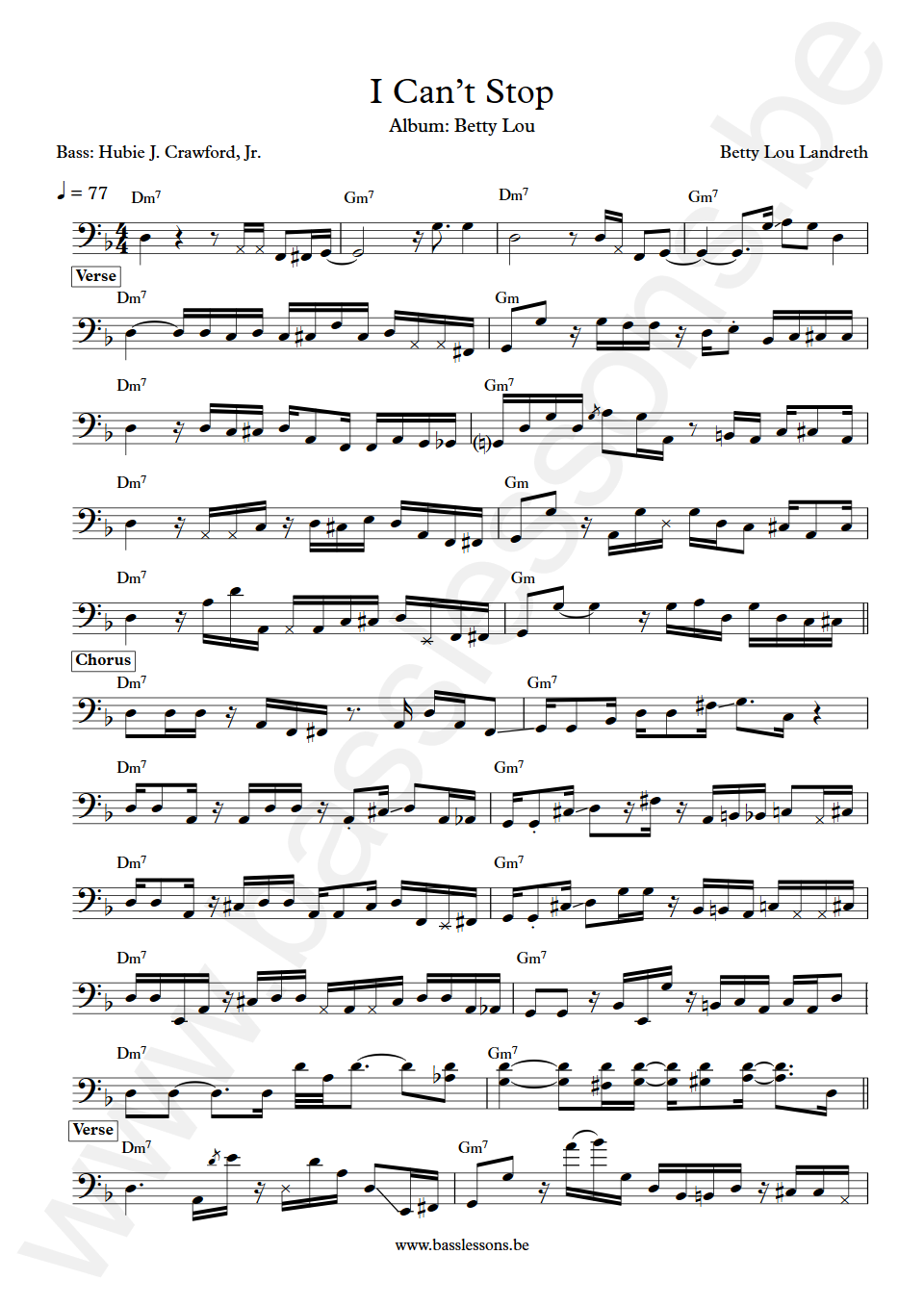 Betty Lou Landreth I Can’t Stop Hubie J Crawford Jr Bass Transcription