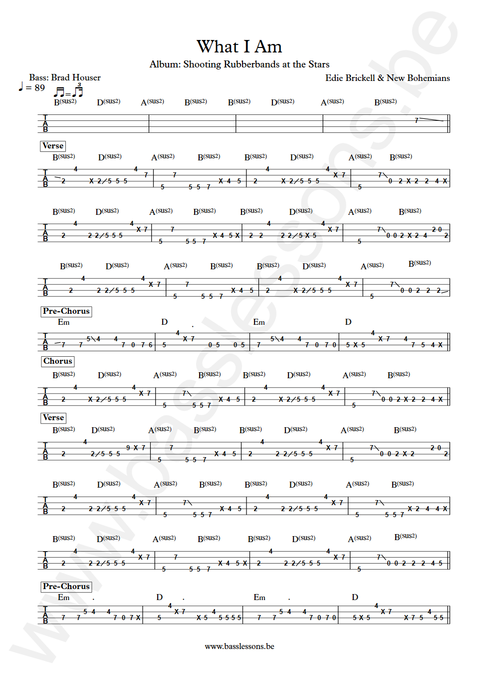 Edie Brickell & New Bohemians What I Am Brad Houser Bass Tab