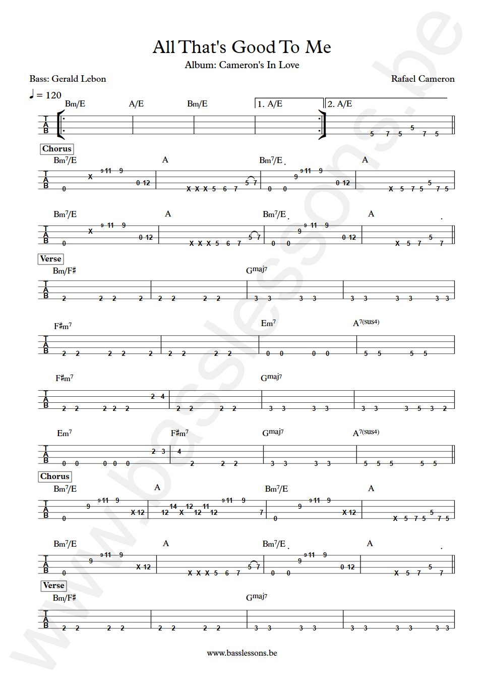 Rafael Cameron All That's Good To Me Gerald Lebon Bass Tab