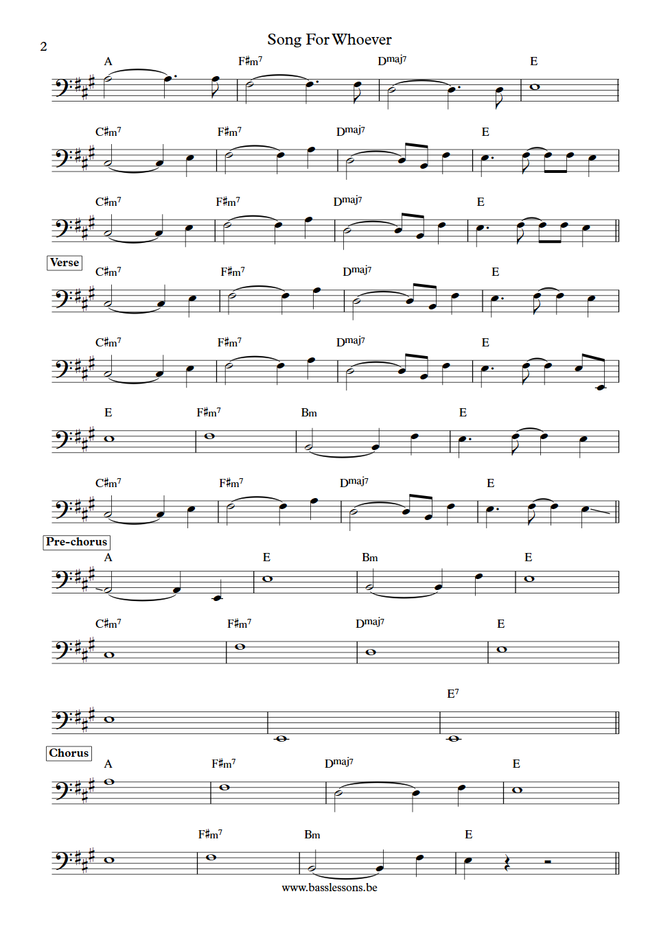 The Beautiful South Song For Whoever Sean Welch Bass Transcription part 2