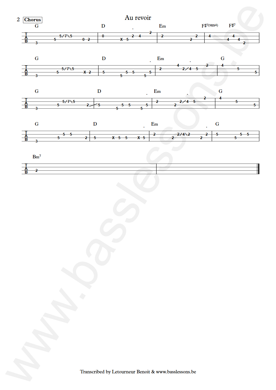 Clara Luciani Au revoir Laurent Vernerey Bass Tab part 2