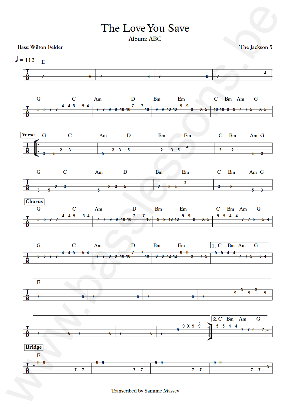 Jackson 5 The Love You Save Wilton Felder Bass Tab