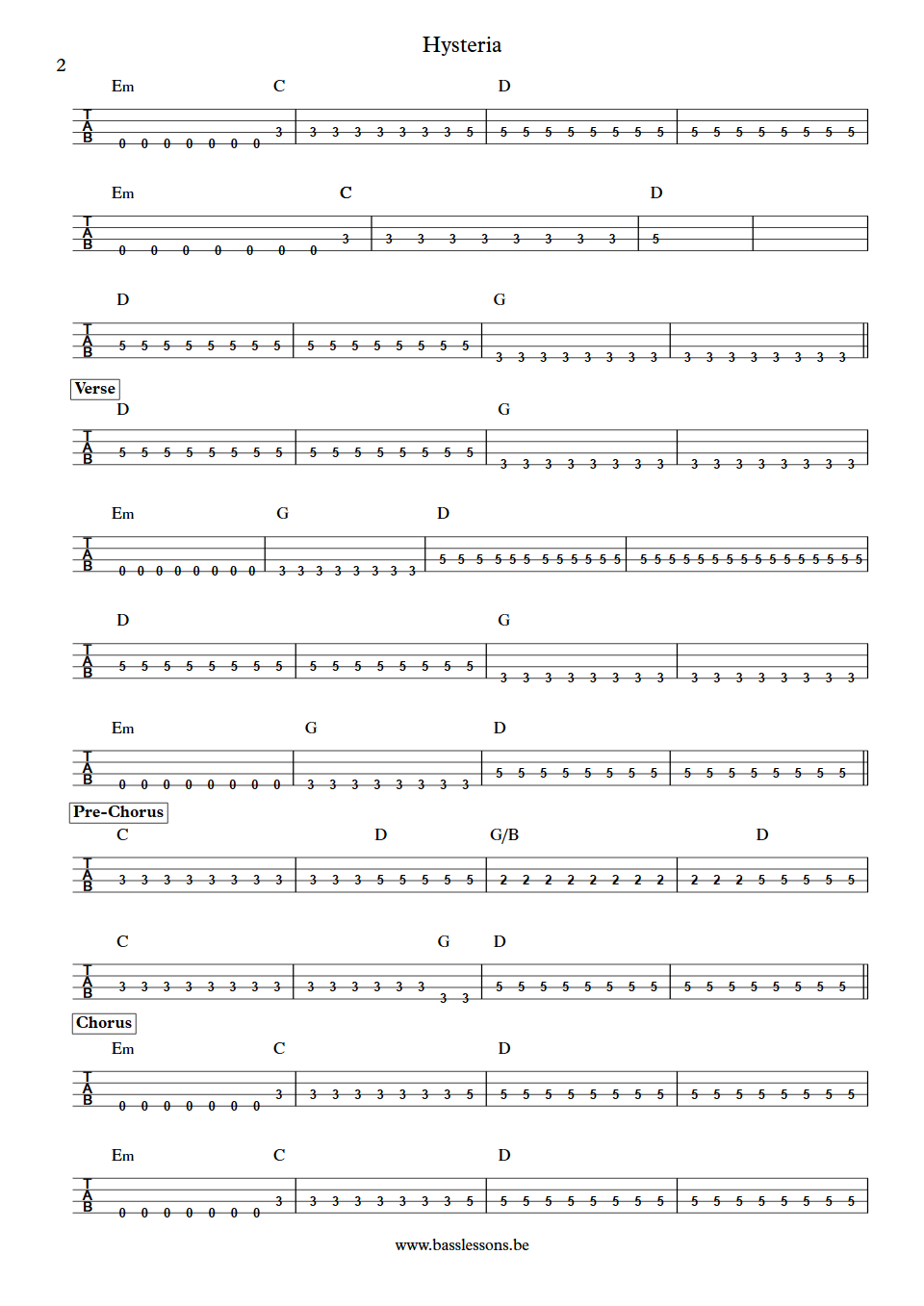 Def Leppard Hysteria Rick Savage Bass Tab part 2