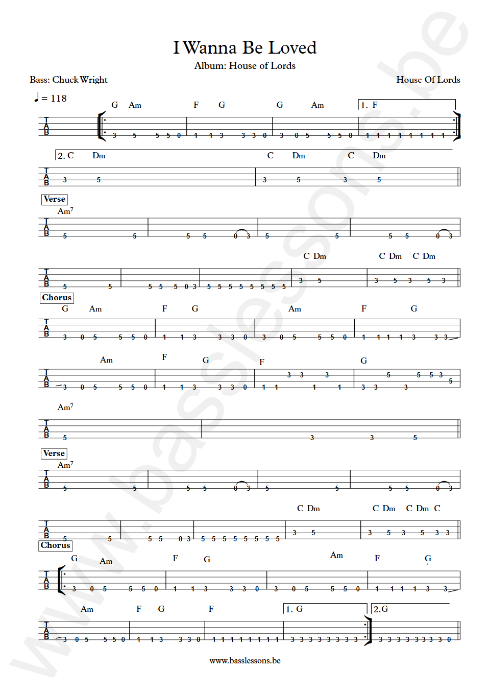 House Of Lords I Wanna Be Loved Chuck Wright Bass Tab