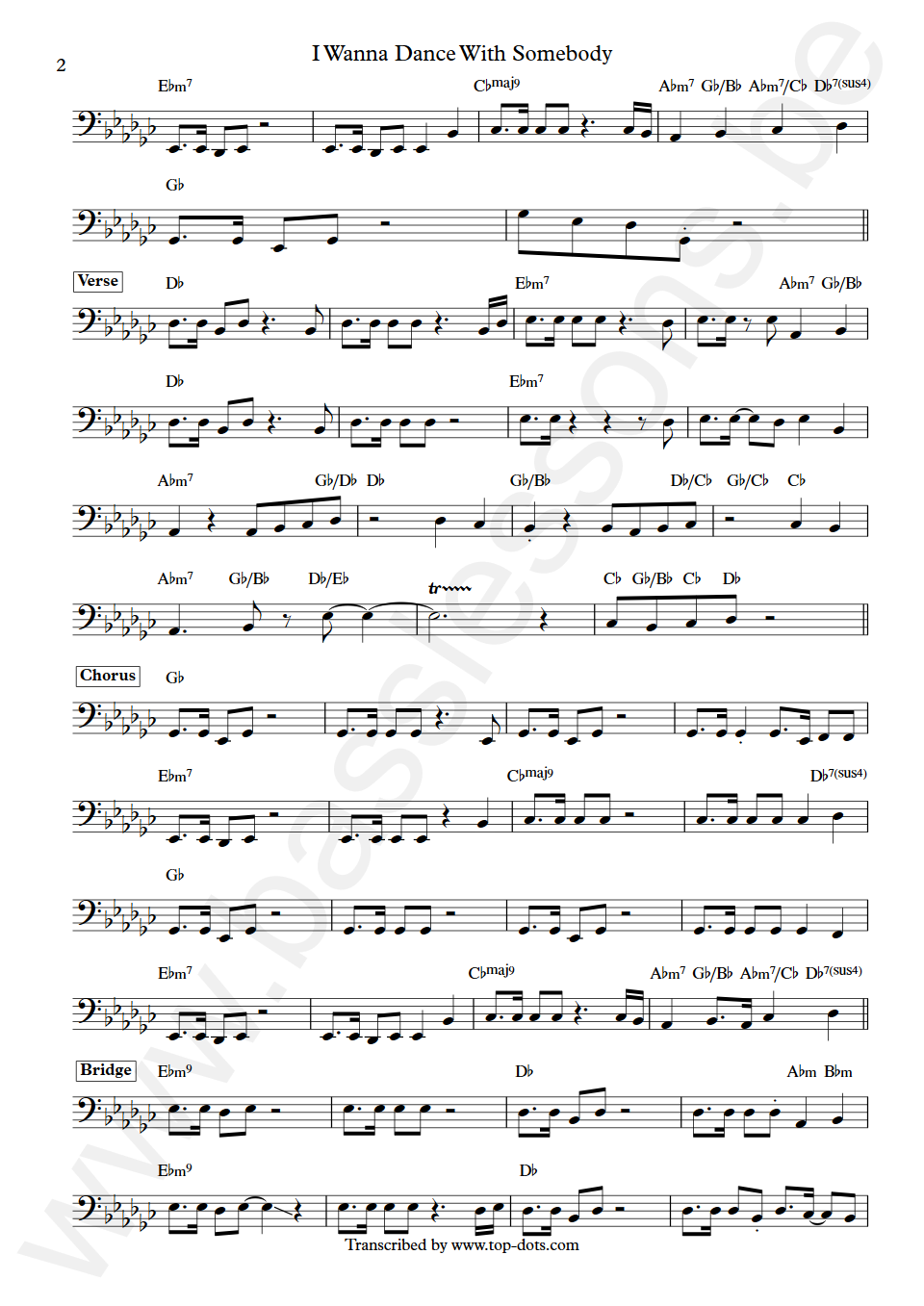 Whitney Houston I Wanna Dance With Somebody Randy Jackson Bass Transcription part 2