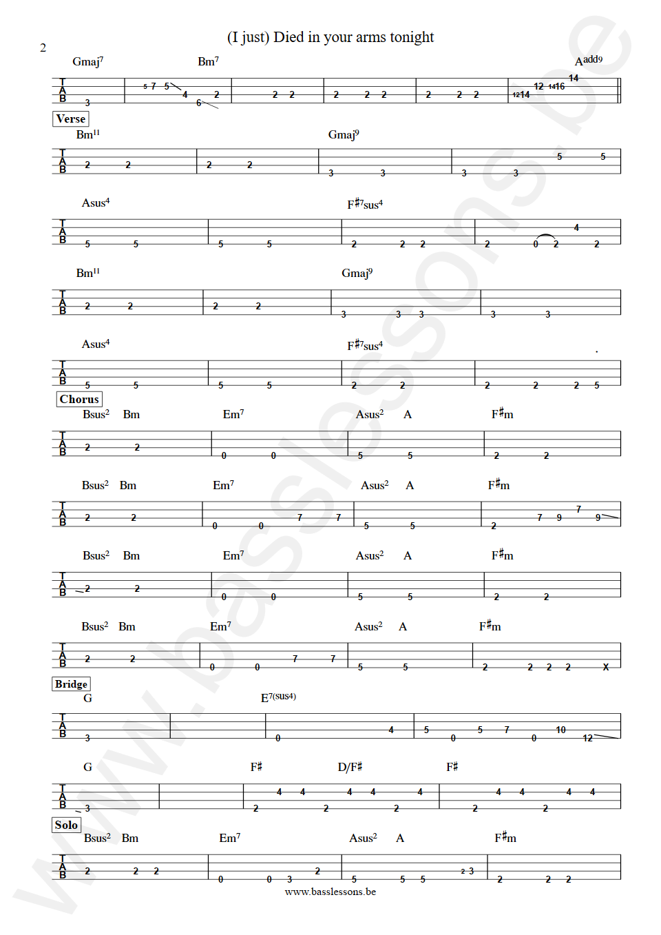 Cutting Crew Died in your arms tonight Colin Farley Bass Tab part 2