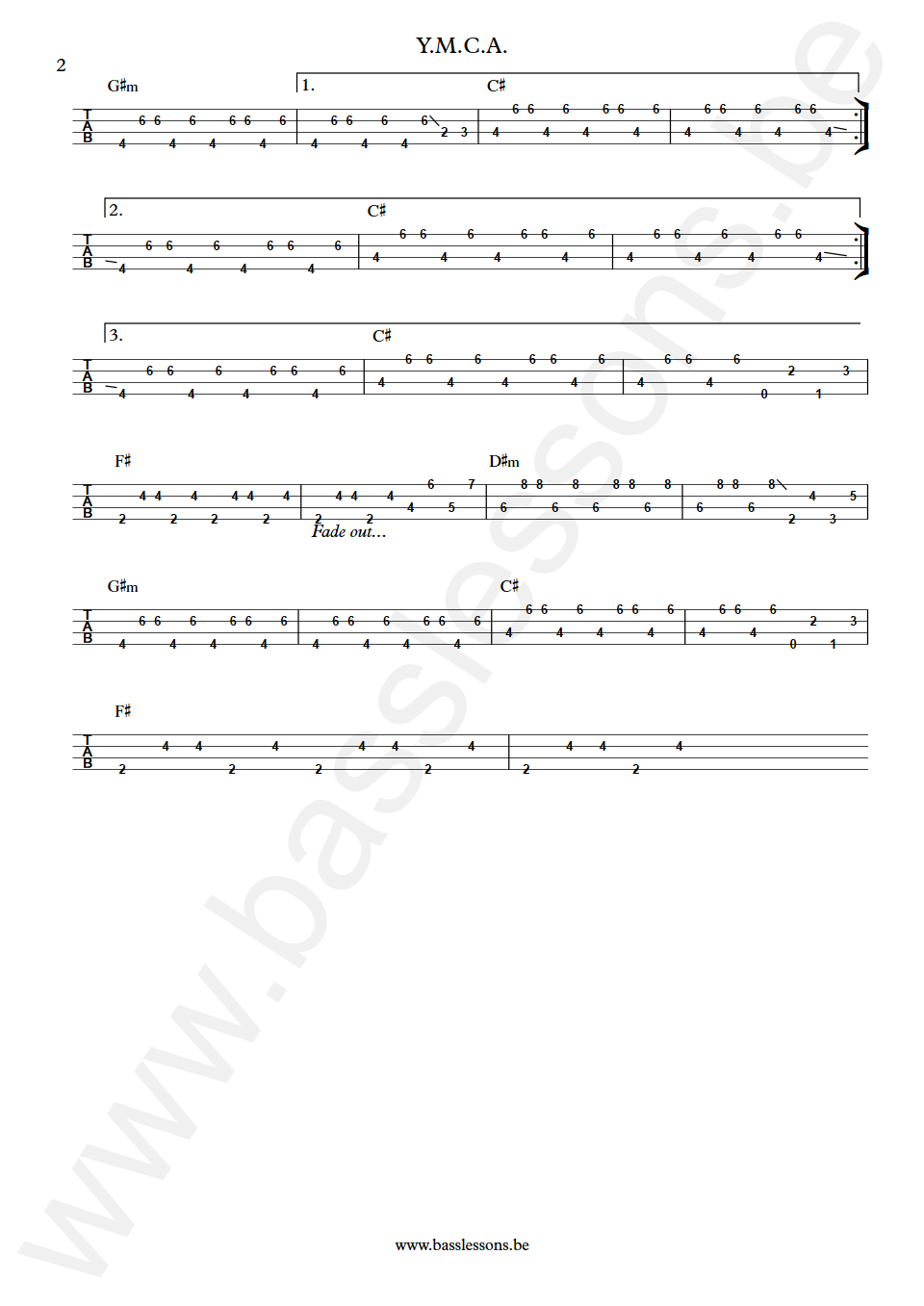 Village People Y.M.C.A. Alfonso Carey Bass Tab part 2