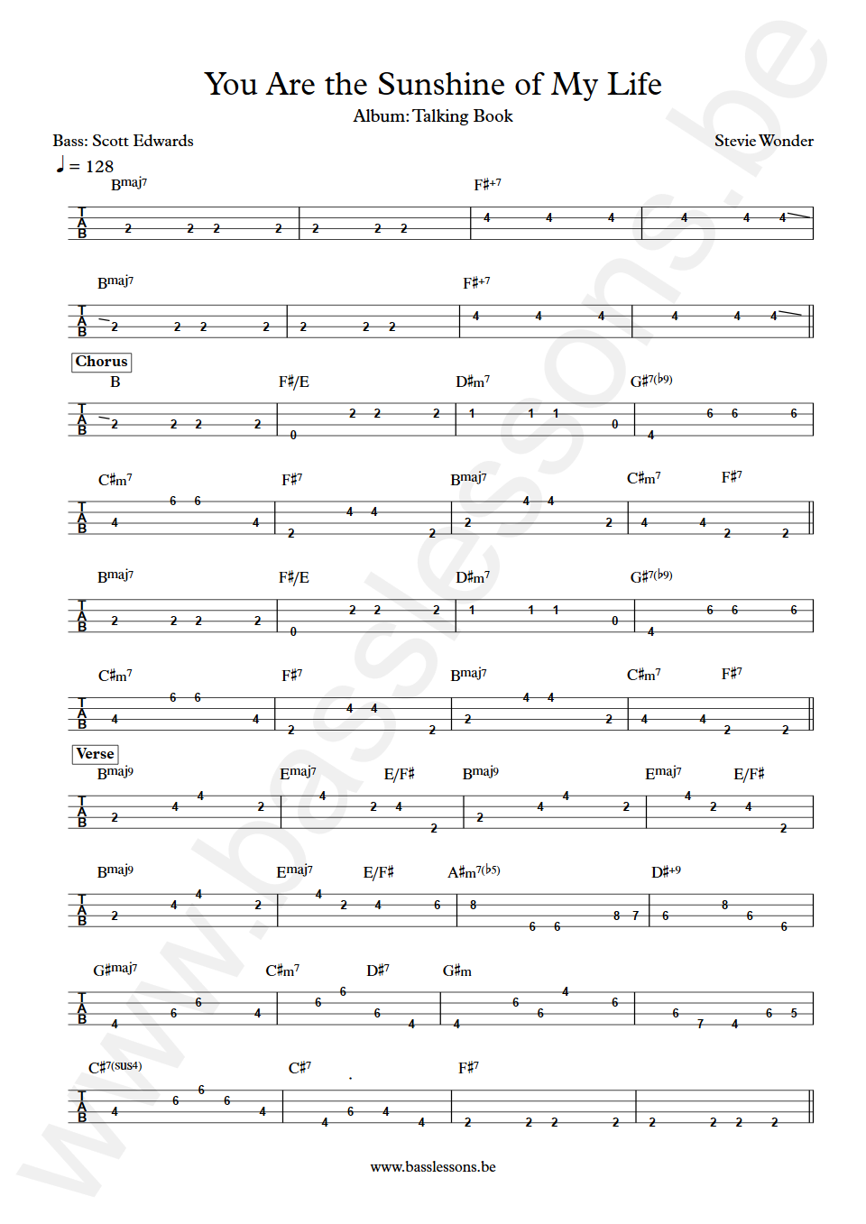 Stevie Wonder You Are The Sunshine Of My Life Scott Edwards Bass Tab