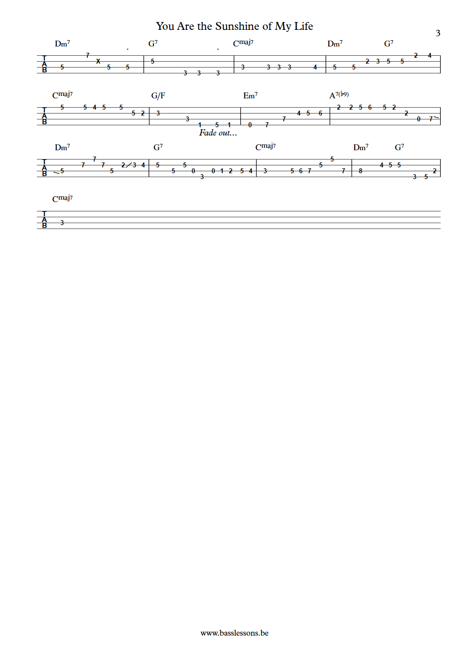 Stevie Wonder You Are The Sunshine Of My Life Scott Edwards Bass Tab part 3