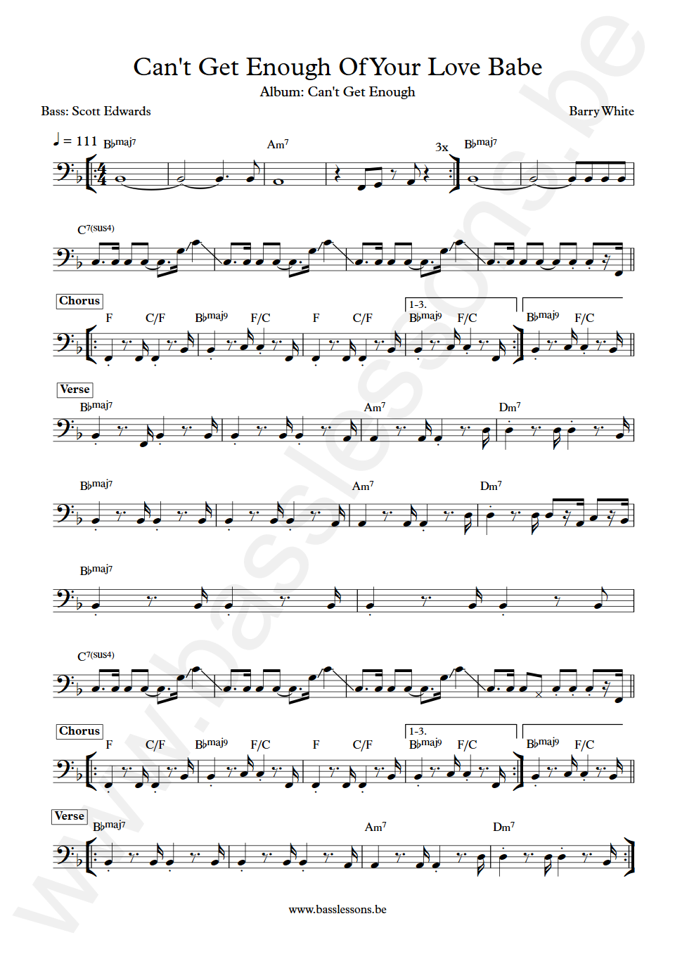 Barry White Can't Get Enough Of Your Love Babe Scott Edwards Bass Transcription