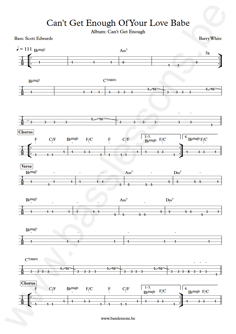 Barry White Can't Get Enough Of Your Love Babe Scott Edwards Bass Tab