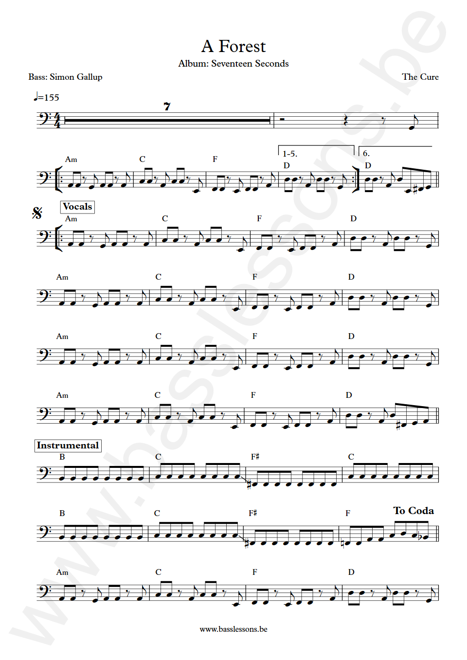 The Cure A Forest Simon Gallup Bass Transcription