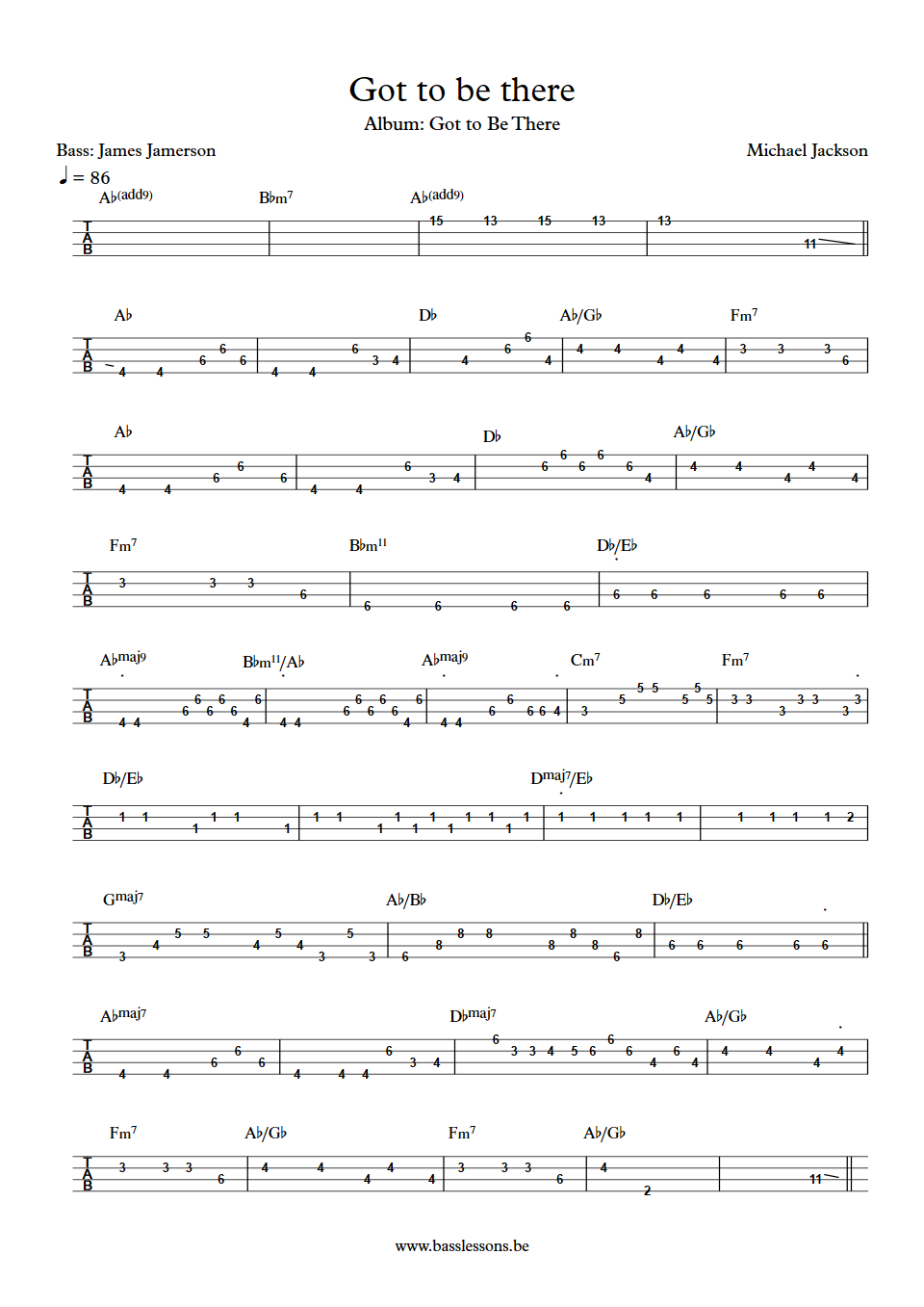 Michael Jackson Got to be there James Jamerson Bass Tab
