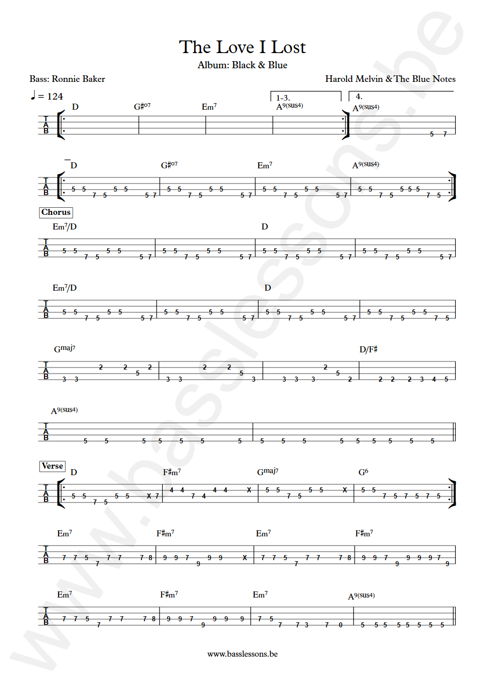 Harold Melvin & The Blue Notes The Love I Lost Ronnie Baker Bass Tab