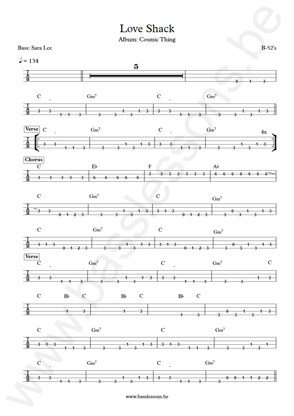 B-52's Love Shack Sara Lee Bass Tab