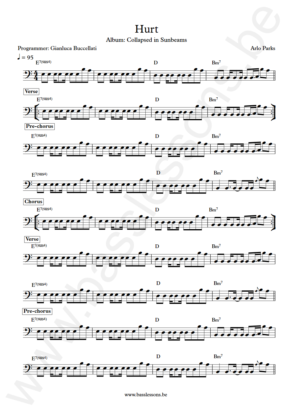 Arlo Parks Hurt Bass Transcription