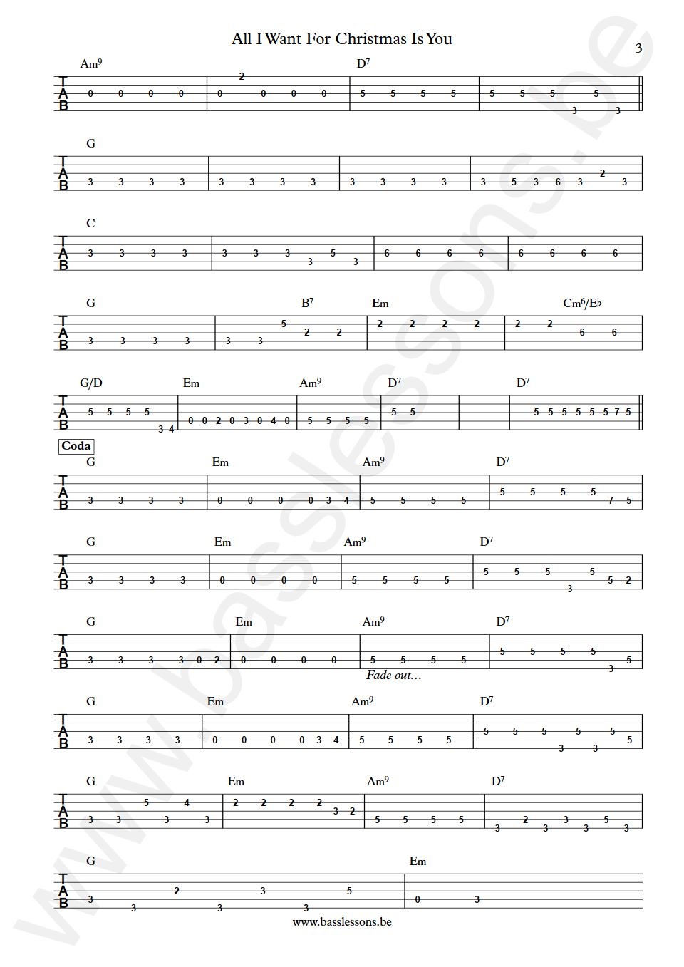 Mariah Carey All I Want For Christmas Is You Walter Afanasieff  Bass Tab part 3