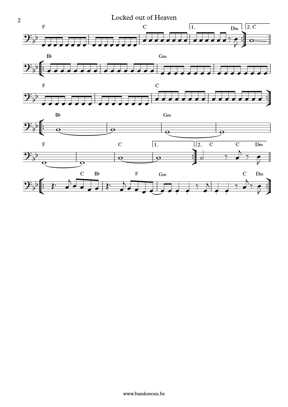 Bruno Mars Locked out of heaven bass transcription