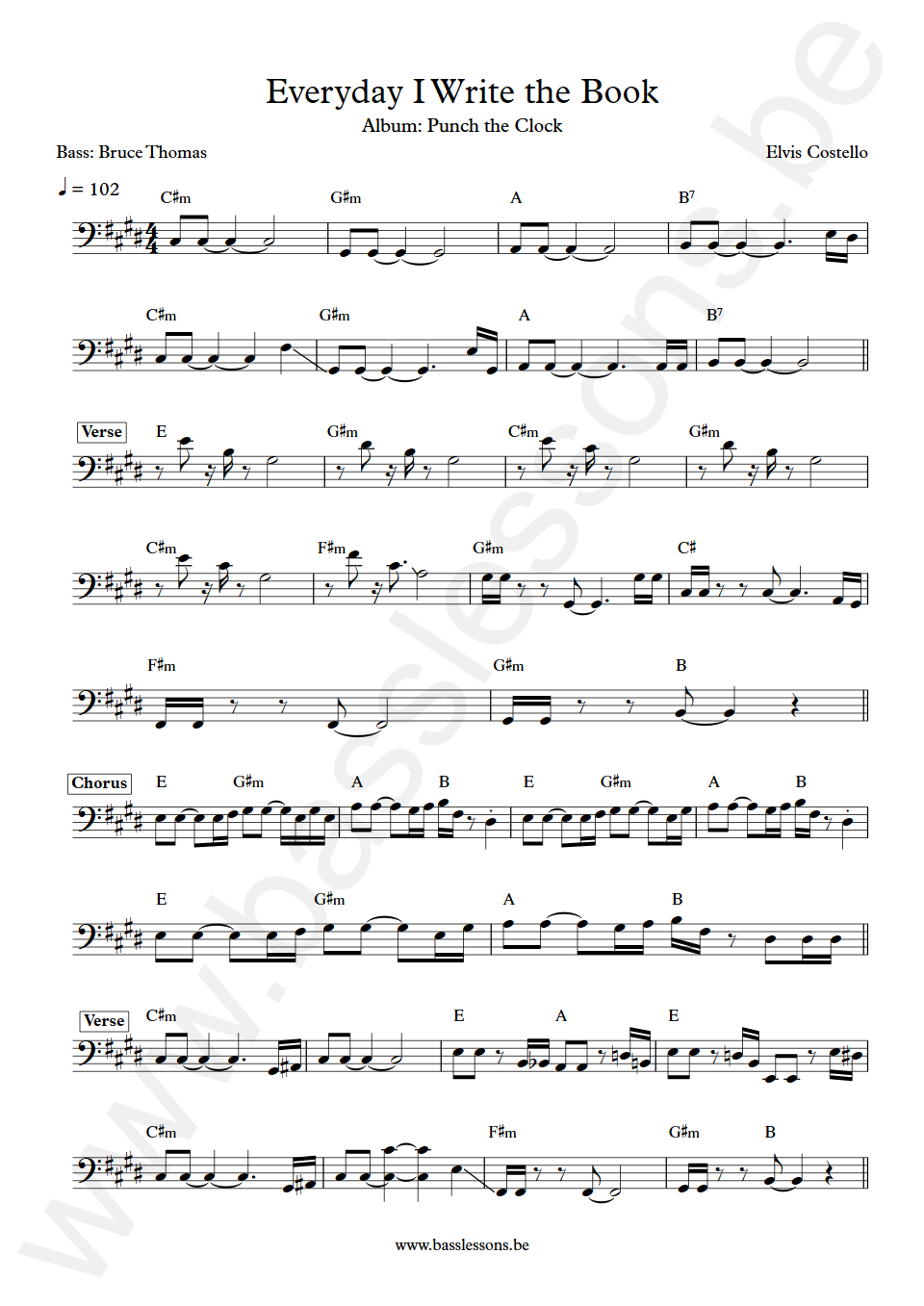 Elvis Costello Everyday I Write the Book Bruce Thomas Bass Transcription