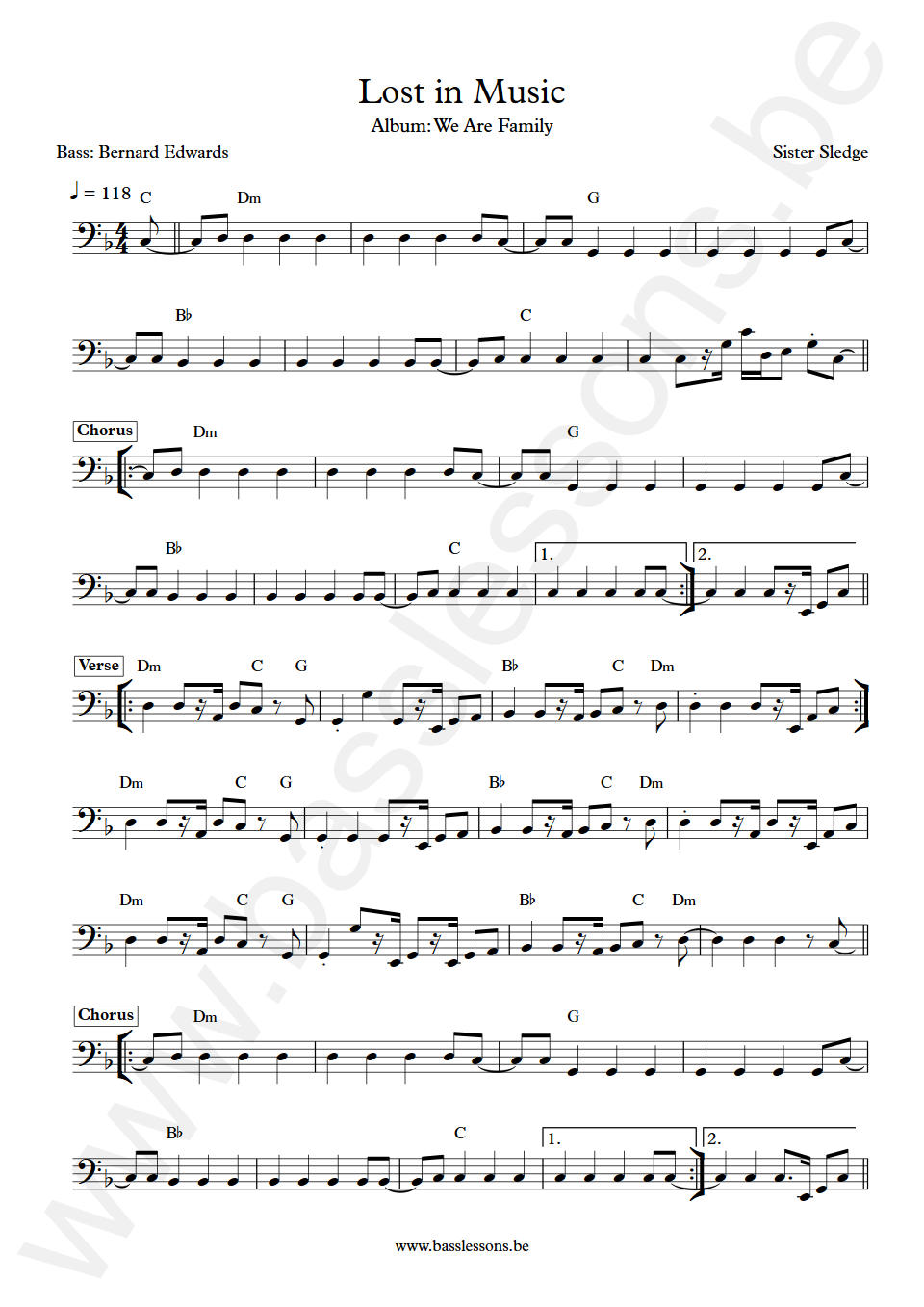 Sister Sledge Lost in Music Bernard Edwards Bass Transcription